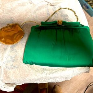 Green and gold clutch with coin purse